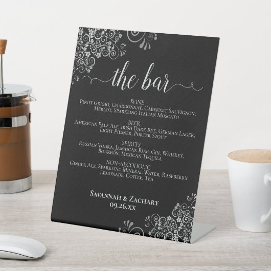 Signe De Table Elegant Black & Silver Wedding Drinks or Bar Menu (In SItu)