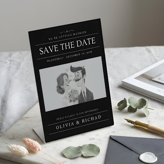 Signe De Table Elegant Black & White Cartoon Couple Wedding