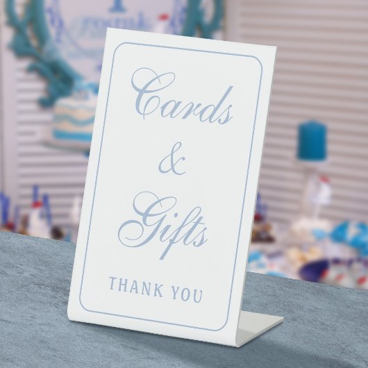 Signe De Table Élégant Blanc Clair Bleu Simple Cartes & Cadeaux