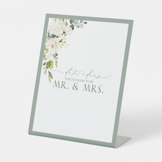 Signe De Table Elégant blanc gris vert Aquarelle Date Idées (Recto)