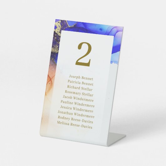 Signe De Table Elégant Bleu Blanc Mariage Table assise (Recto)