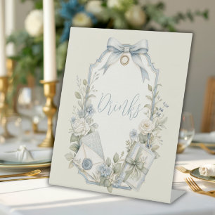 Signe De Table Élégant Bleu Français Vintage Boissons Mariage