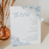 Signe De Table Elégant Blue Chinoiserie Floral Bar Menu Cocktail