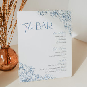 Signe De Table Elégant Blue Chinoiserie Floral Bar Menu Cocktail