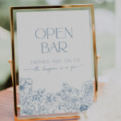 Signe De Table Elégant Blue Chinoiserie Floral Open Bar Cocktail