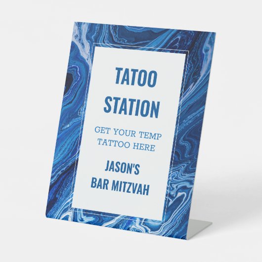 Signe De Table Elégant Blue Ocean Waves Bar Mitzvah (Recto)