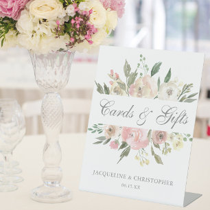 Signe De Table Elégant Blush rose Floral Cartes de Mariage & Cade