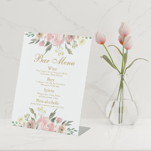 Signe De Table Elégant Blush Rose Floral Mariage Bar Menu
