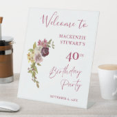 Signe De Table Élégant Bourgogne rose floral 40e anniversaire (In SItu)