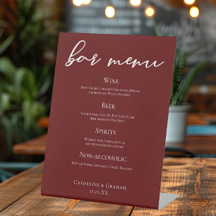 Signe De Table Elégant Burgundy Minimalist Mariage Bar Menu