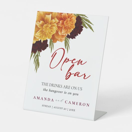 Signe De Table Elegant Burgundy Red  "Marigold" Open Bar Wedding (Recto)