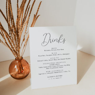 Signe De Table Élégant Calligraphie Mariage Menu Boisson Menu