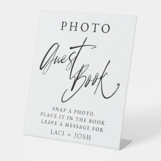 Signe De Table Elegant Calligraphy Wedding Photo Guestbook Table