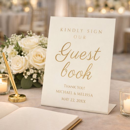 Signe De Table Elegant Champagne Gold Wedding Guest Book