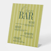 Signe De Table Elegant Chartreuse Stripe Open Bar Menu Wedding (Recto)