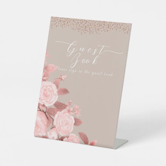 Signe De Table Elegant Chic Rose Mariage Signature invité (Recto)