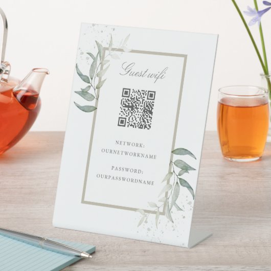 Signe De Table Elégant code qr invité Wifi feuille (In SItu)