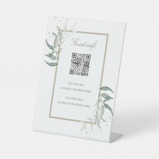 Signe De Table Elégant code qr invité Wifi feuille (Recto)