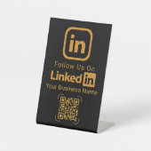 Signe De Table Élégant Code QR LinkedIn en Or Noir pour Entrepris (Recto)