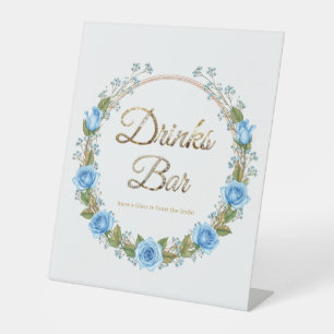 Signe De Table Elégant Dusty Blue Roses Baby’s Breathe Drinks Bar
