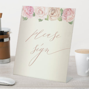 Signe De Table Elégant Dusty Rose Aquarelle Mariage Livre d'or