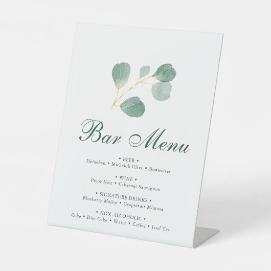 Signe De Table Elégant Eucalyptus Greenery Mariage Bar Menu (Recto)