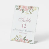 Signe De Table Élégant floral bleu rose de pivoine Numéro de tabl (Recto)