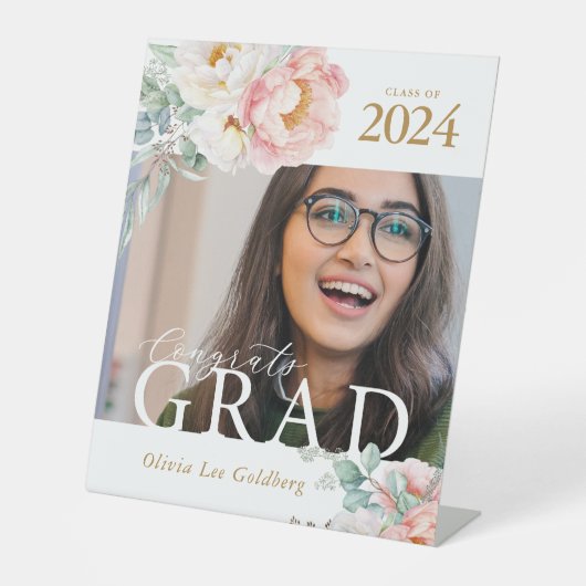 Signe De Table Élégant Floral Custom Graduation Signal Pedestal (Recto)