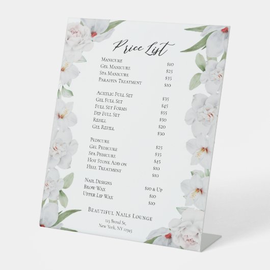 Signe De Table Elégant Floral Professional Nail Salon Prix (Recto)