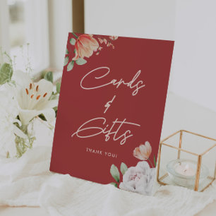 Signe De Table Élégant floral rouge "Cartes & Cadeaux" Baby Showe