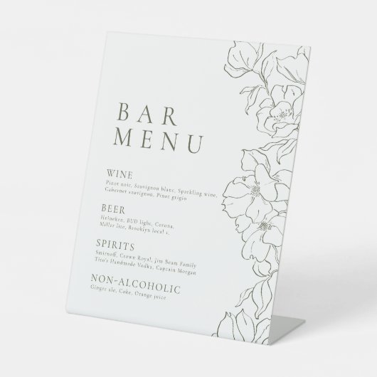 Signe De Table Elégant floral Sage Green Bar Menu Piédestal (Recto)