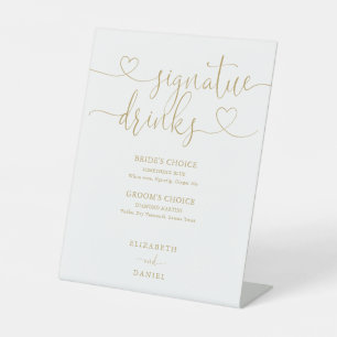Signe De Table Élégant Gold Heart Script Mariage Signature Boisso