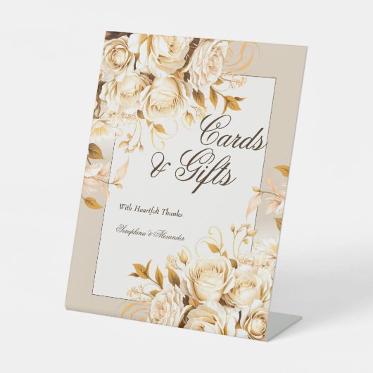 Signe De Table Elégant Gold Ivory Floral Wedding Cadeaux Tabletop (Recto)