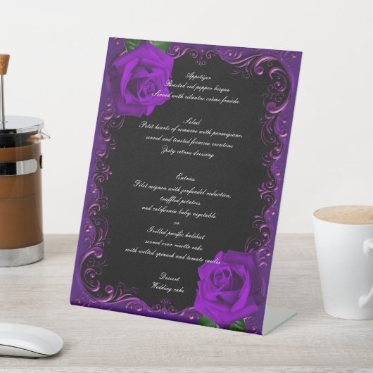 Signe De Table Élégant Goth Purple Menu Mariage Rose (In SItu)