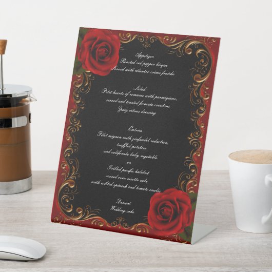 Signe De Table Élégant Goth Red Roses Menu Mariage (In SItu)