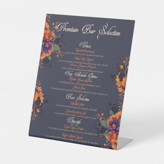 Signe De Table Elégant gothique 3D Floral Boissons Menu (Recto)