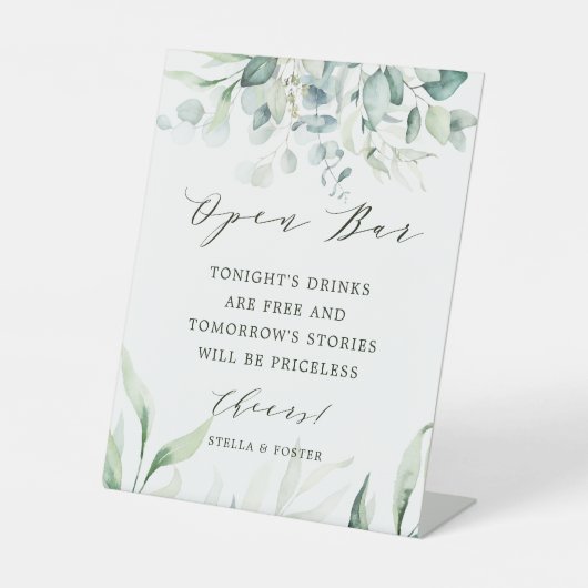 Signe De Table Élégant Green Foliage Mariage Open Bar (Recto)