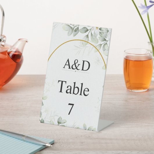 Signe De Table Elegant Green & White Floral Table Number (In SItu)