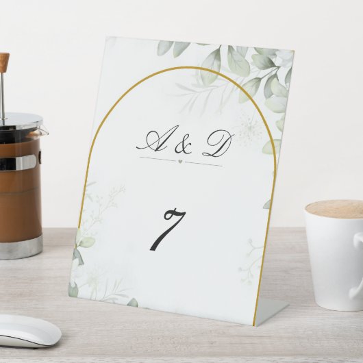 Signe De Table Elegant Greenery & Gold Arch Wedding Table Number (In SItu)