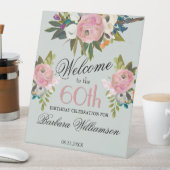 Signe De Table Elegant Handpainted Floral 60th Birthday Welcome (In SItu)