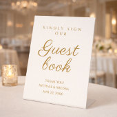 Signe De Table Elegant Ivory Gold Guest Book Message