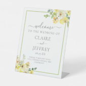 Signe De Table Élégant jaune Floral Sage Vert Mariage d'été (Recto)