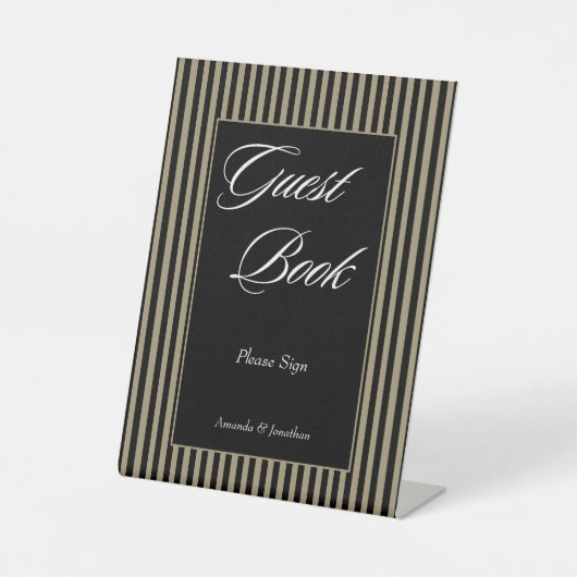 Signe De Table Élégant Livre d'hôtes Black and Green Stripes (Recto)