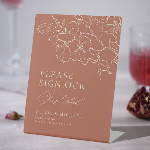Signe De Table Élégant livre d'hôtes Mariage en terre cuite fleur