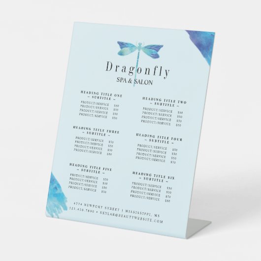 Signe De Table Élégant logo de la libellule Bleu et aquarelle Aqu (Recto)