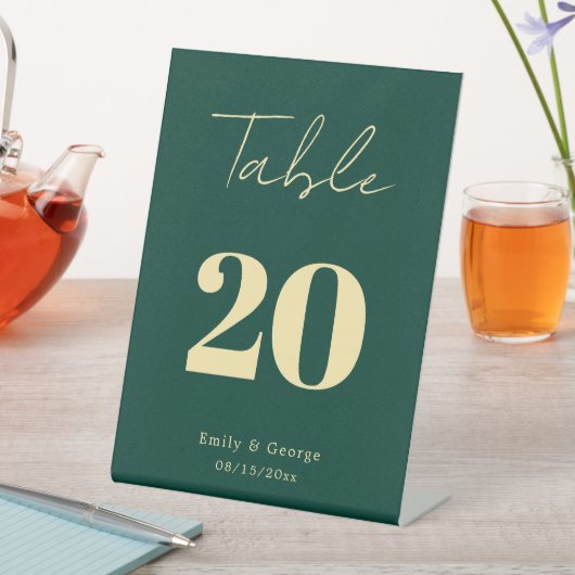 Signe De Table Élégant Luxe Vert or Script Mariage moderne (In SItu)