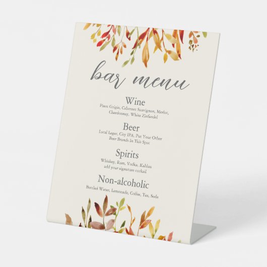 Signe De Table Élégant Mariage Automne personnalisé Feuilles d'au (Recto)