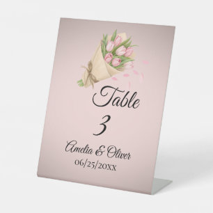 Signe De Table Élégant mariage de Bouquet Tulipes Roses