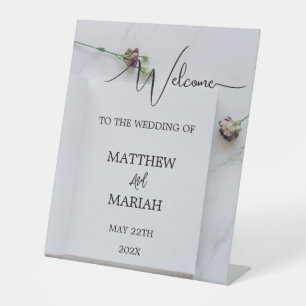 Signe De Table Élégant Mariage de calligraphie noire florale Bien