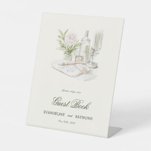 Signe De Table Élégant mariage de jardin de manoir à l'aquarelle